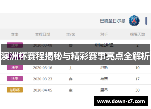 澳洲杯赛程揭秘与精彩赛事亮点全解析