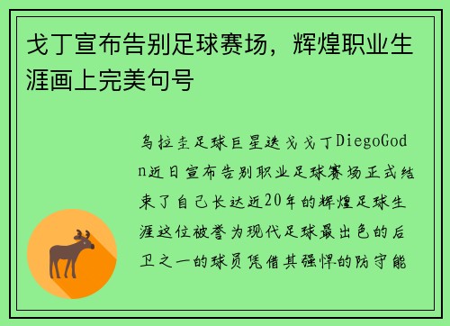 戈丁宣布告别足球赛场，辉煌职业生涯画上完美句号